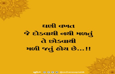 ઘણી વખત જે દોડવાથી નથી મળતું તે છોડવાથી મળી જતું હોય છે...!!